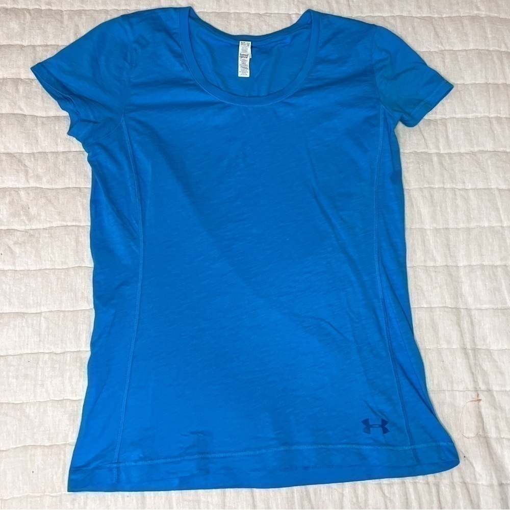 Under Armour Blue Semi Fitted Heat Gear Scoopneck Short Sleeve Shirt Size Medium